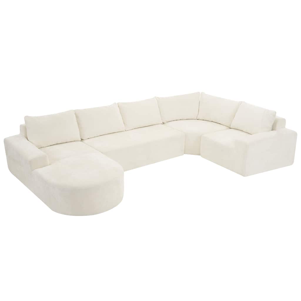 Christopher Knight Home - Cami 140.5" Chenille Upholstered U-shaped Modular Compressed Sectional Sofa with Pillows