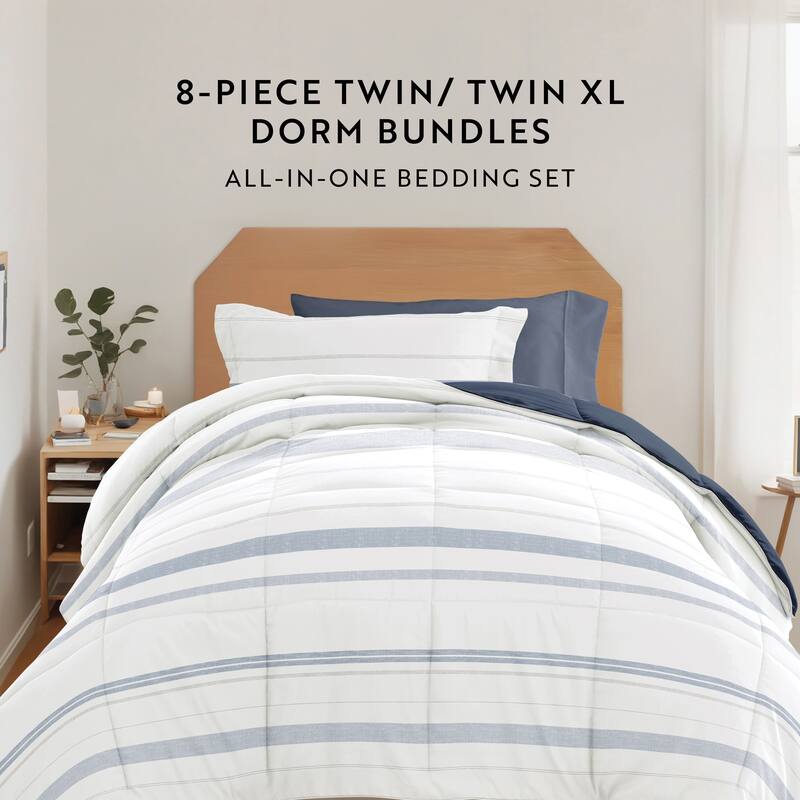 8pc Twin XL Pattern Dorm Bedding Bundle