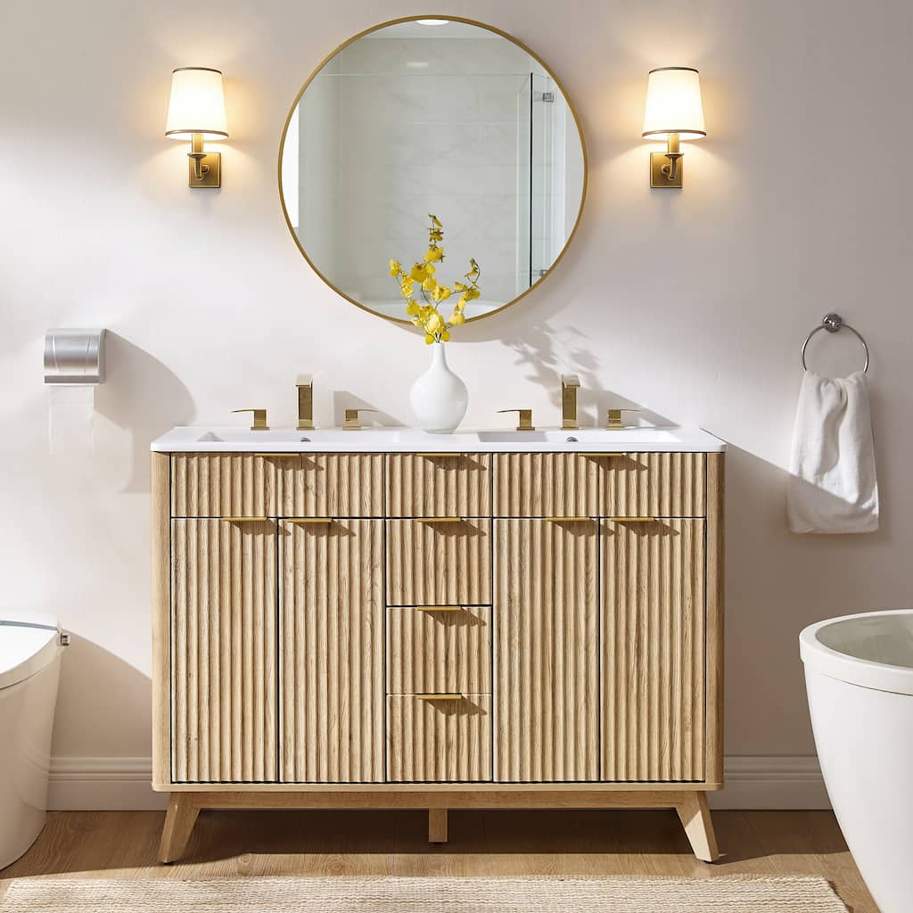 48" Fluted Bathroom Vanity with Sink Combo, Bathroom Storage Vanity