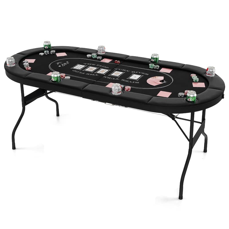 Gymax 8 Player Foldable Poker Table Portable Folding Texas Holdem - Black