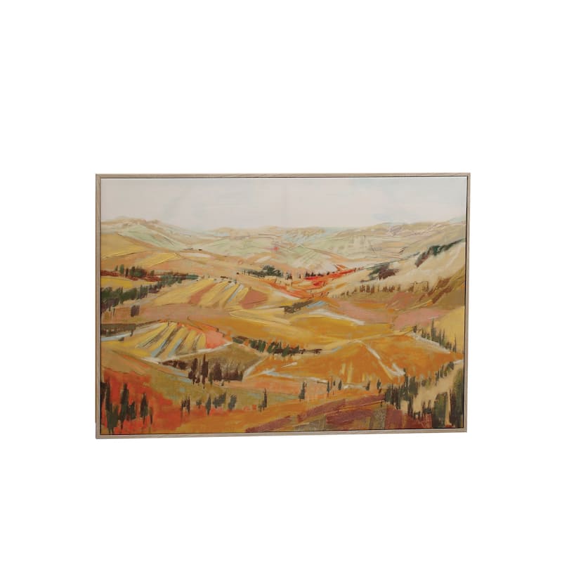 Canvas Framed Wall Décor with Landscape - 39.4"L x 27.5"W x 1.3"H - Plastic - Natural
