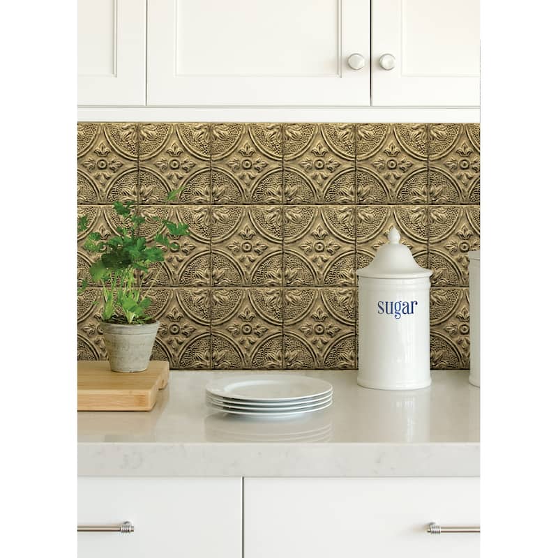 InHome Restored Tile Brass Peel & Stick Backsplash Tiles - 72in x 18in x 0.025in