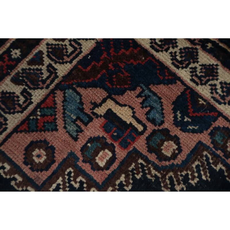 Hand Knotted Oriental 100% Wool Carpet Traditional Geometric Navy Blue & Blues Afshar Area Rug - 3' 10'' X 3' 1''