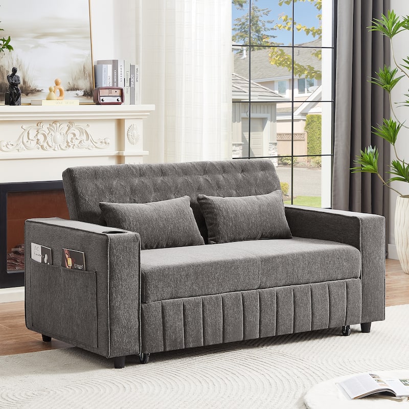 Roomfitters 61.4" Pull-Out Convertible Loveseat Sofa Bed with Adjustable Backrest for Living Room