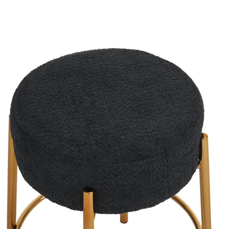Round Bar Stools Set of 2, Upholstered Kitchen Stools with Metal Base, Counter Height Bar Stools with Backless