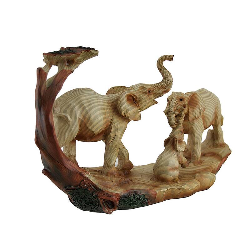 Elephant Family Safari Carved Wood Look Decorative Statue - 6.5 X 12 X 3.5 inches