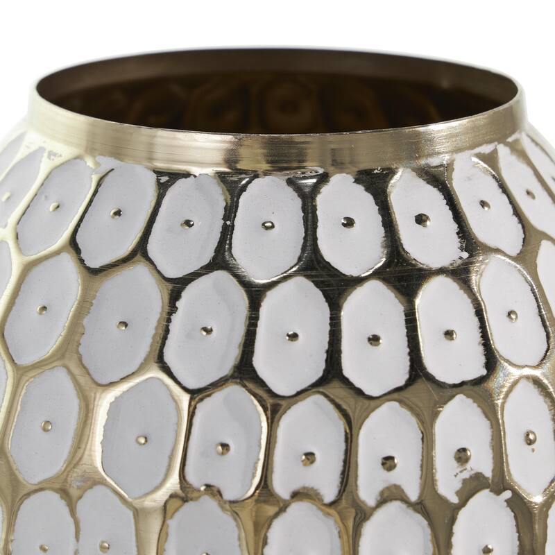 Metal Geometric Geometric Dot Decorative Vase with White Accents - Gold - Roche River Decor