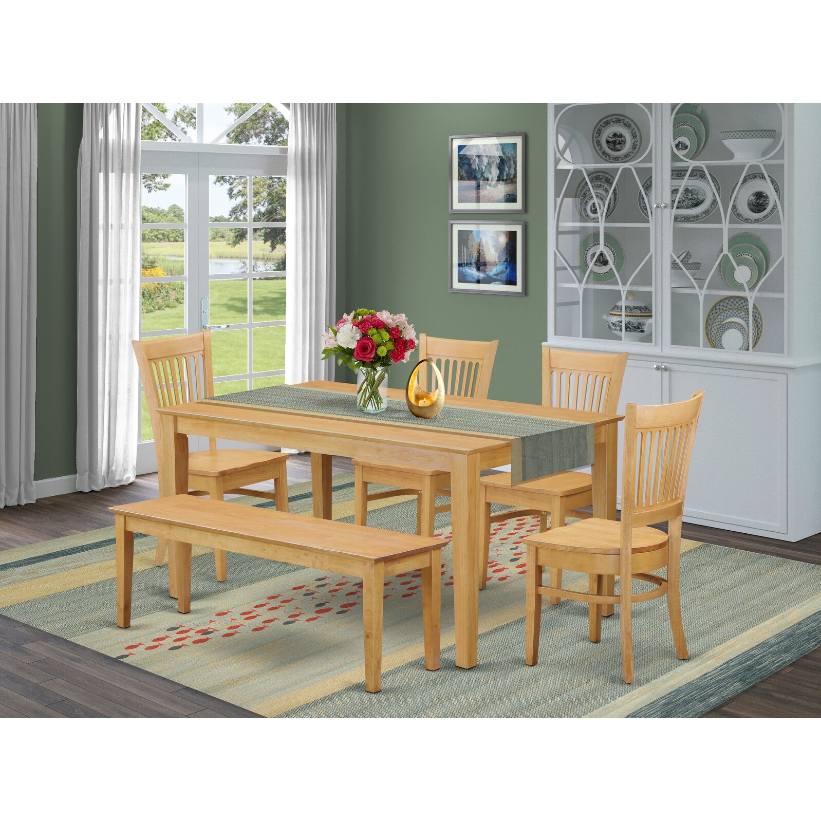 Shop Cava6 Oak 6 Piece Table Set Kitchen Table And 4 Dining Room Chairs Combined With A Wooden Dining Bench Oak Overstock 14366473