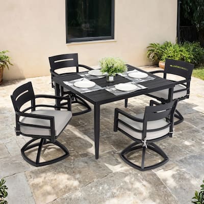 5-Piece Aluminum Patio Dining Set with 40" Table & Swivel Rocker Chairs