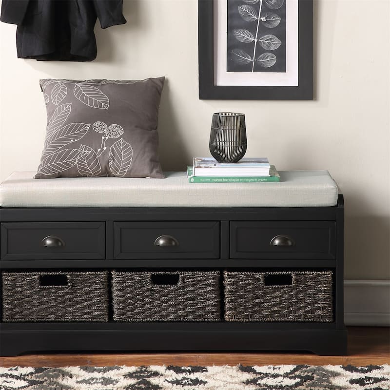 Wood Storage Bench with 3 Drawers and 3 Baskets