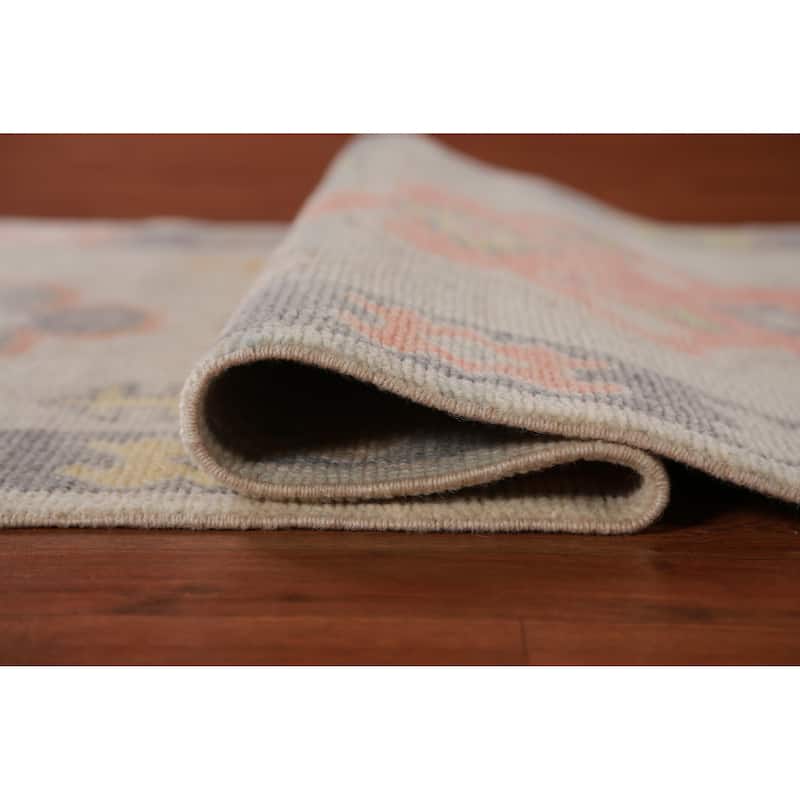 Hand Knotted Oriental 100% Wool Carpet Transitional Geometric Beige & Ivories Oushak Runner Rug - 9' 2'' X 3' 1''