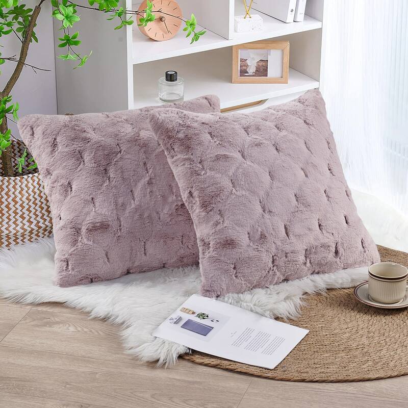 Serenta JacquardRabbit FauxFur Pillow Cover 2 Piece, NO INSERT - 20'' x 20'' - Pink