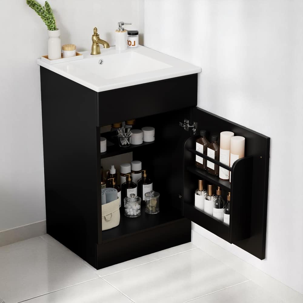 Compact 20 Inch Bathroom Vanity with Ceramic Sink, Painted MDF Cabinet, Soft Close Door, Freestanding