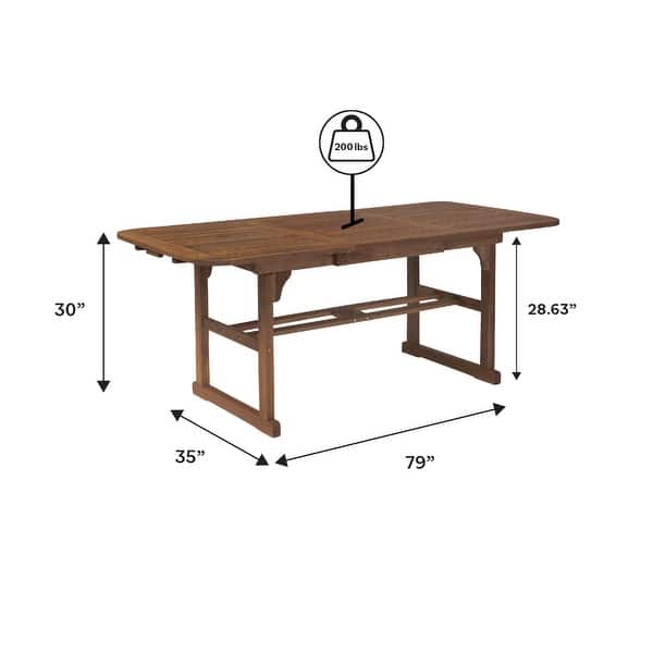 dimension image slide 2 of 3, Walker Edison Surfside Acacia Wood Outdoor Extension Dining Table
