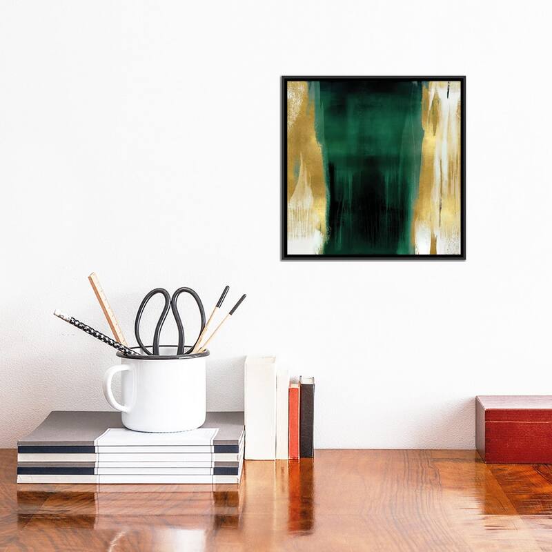 iCanvas "Free Fall Emerald with Gold II" by Christine Wright Framed Canvas Print
