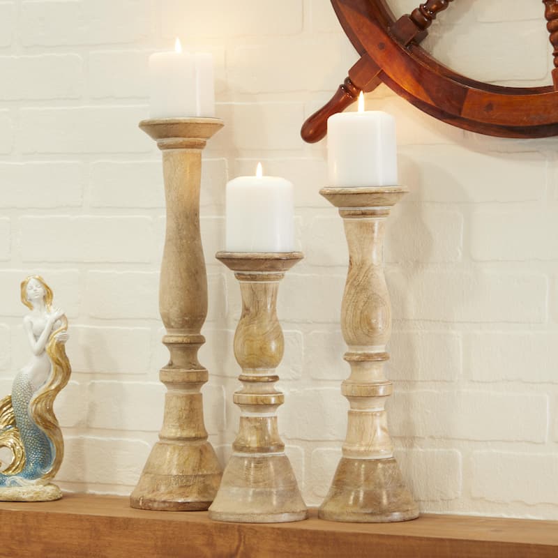 Wood Decorative Candle Holder - Set of 3 Dark Brown, Light Brown, Gray, Black - Roche River Decor