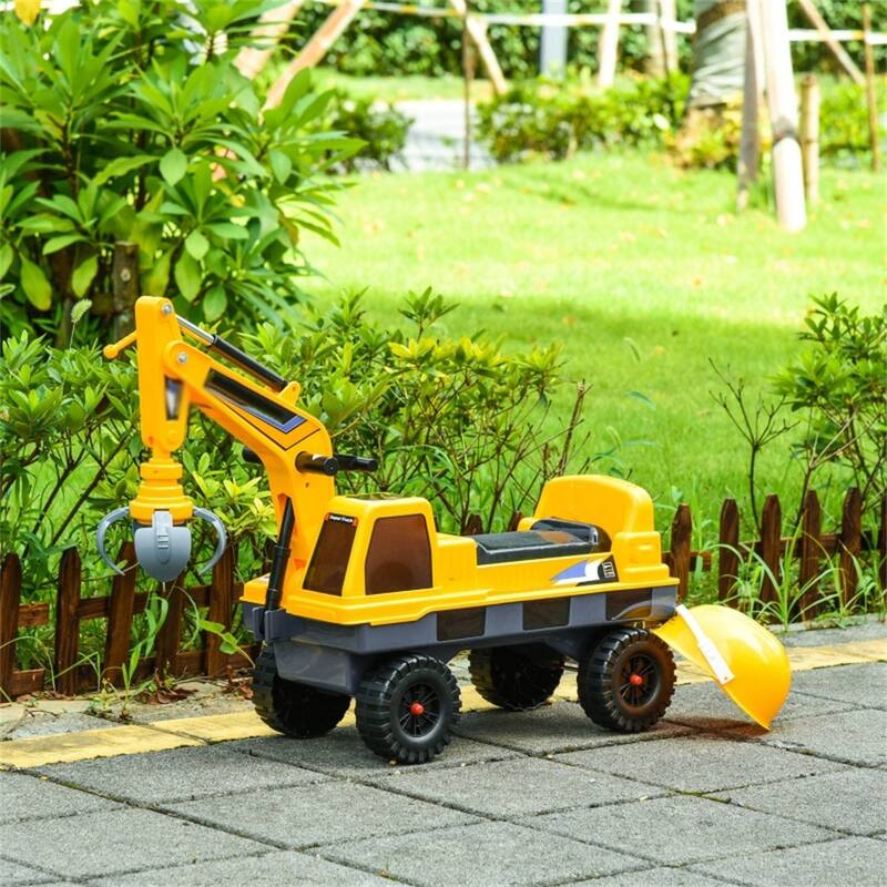 Kids Ride-On Construction Truck with Lights Music 2-in-1 Digging Bucket and Storage Seat - 35.5"L x 11"W x 22.75"H