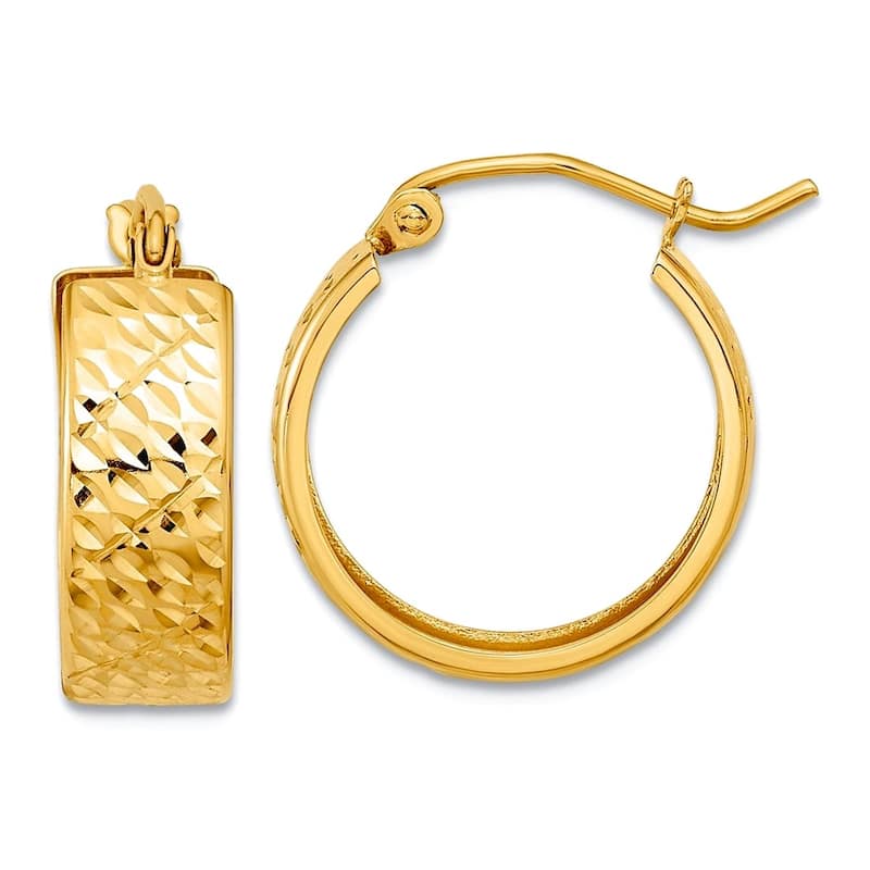 Curata 10k Yellow or White Gold 15x6mm Wide Flat Textured Hoop Earrings - Yellow Gold