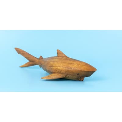 Wooden Hand Carved Shark Statue Sculpture Wood Home Decor Accent Figurine Handcrafted Handmade Seaside Fish Decoration