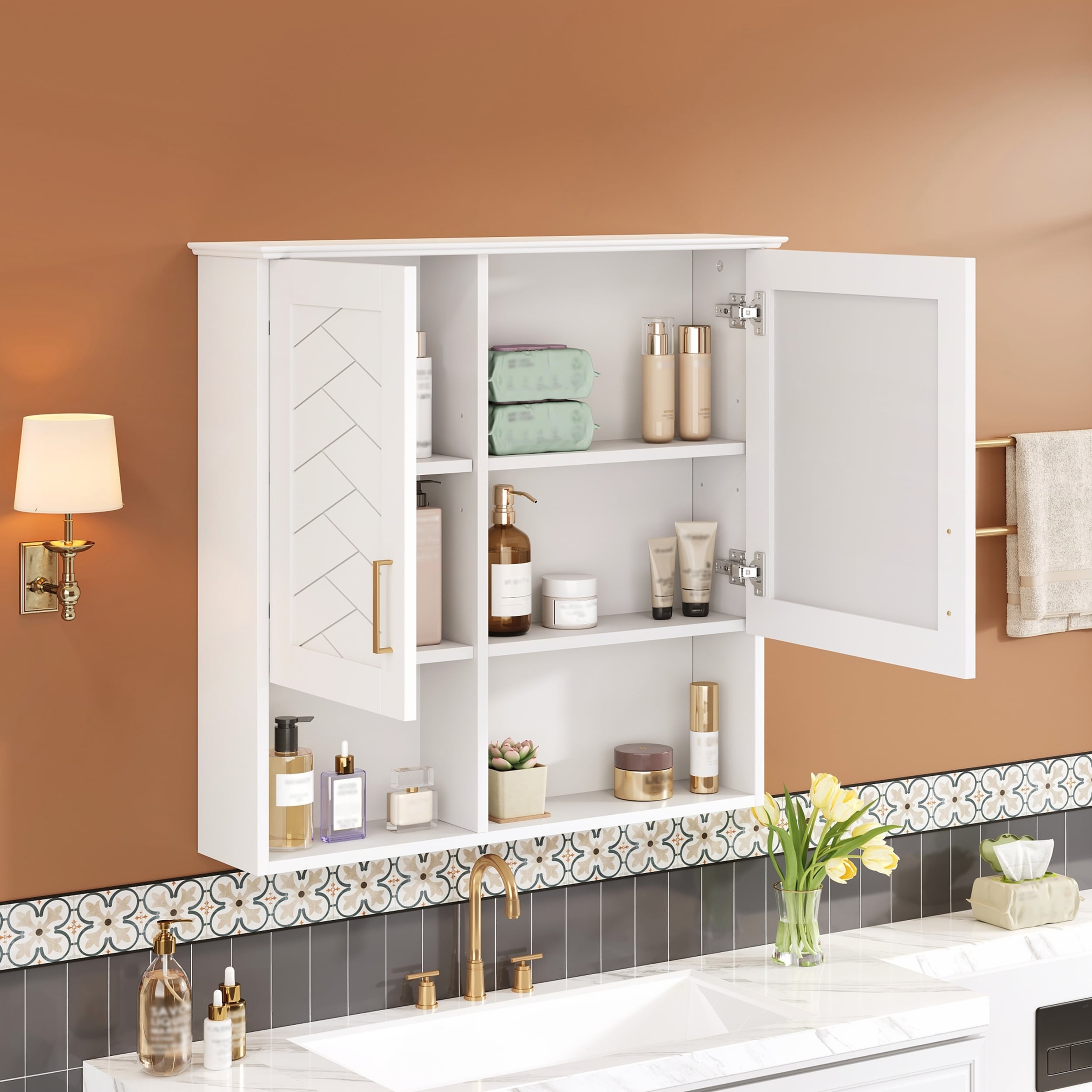 2-in-1 Bathroom Cabinet with Adjustable Shelves, Soft Close Doors, and High-Definition Mirror for Modern Vanity Storage