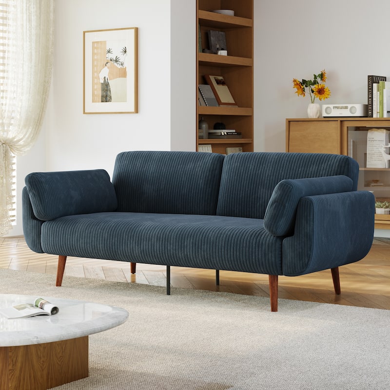 73.5 Inch Futon Sofa Bed Convertible Upholstered Couch Sleeper - Navy