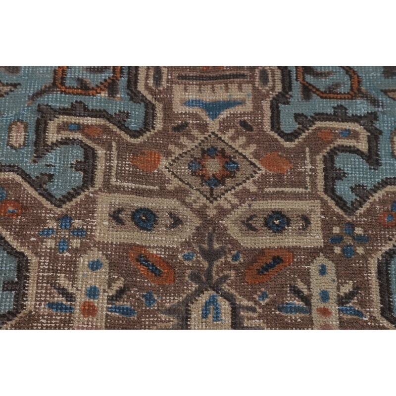Light Blue Distressed Tabriz Persian Vintage Rug Handmade Wool Carpet - 9'7" x 12'3"