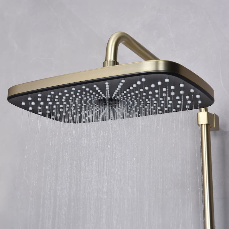 Exposed Pipe Tub and Shower System with Hand Shower Brass Thermostatic Brass Wall Mount Complete Shower Faucet with Tub Spout