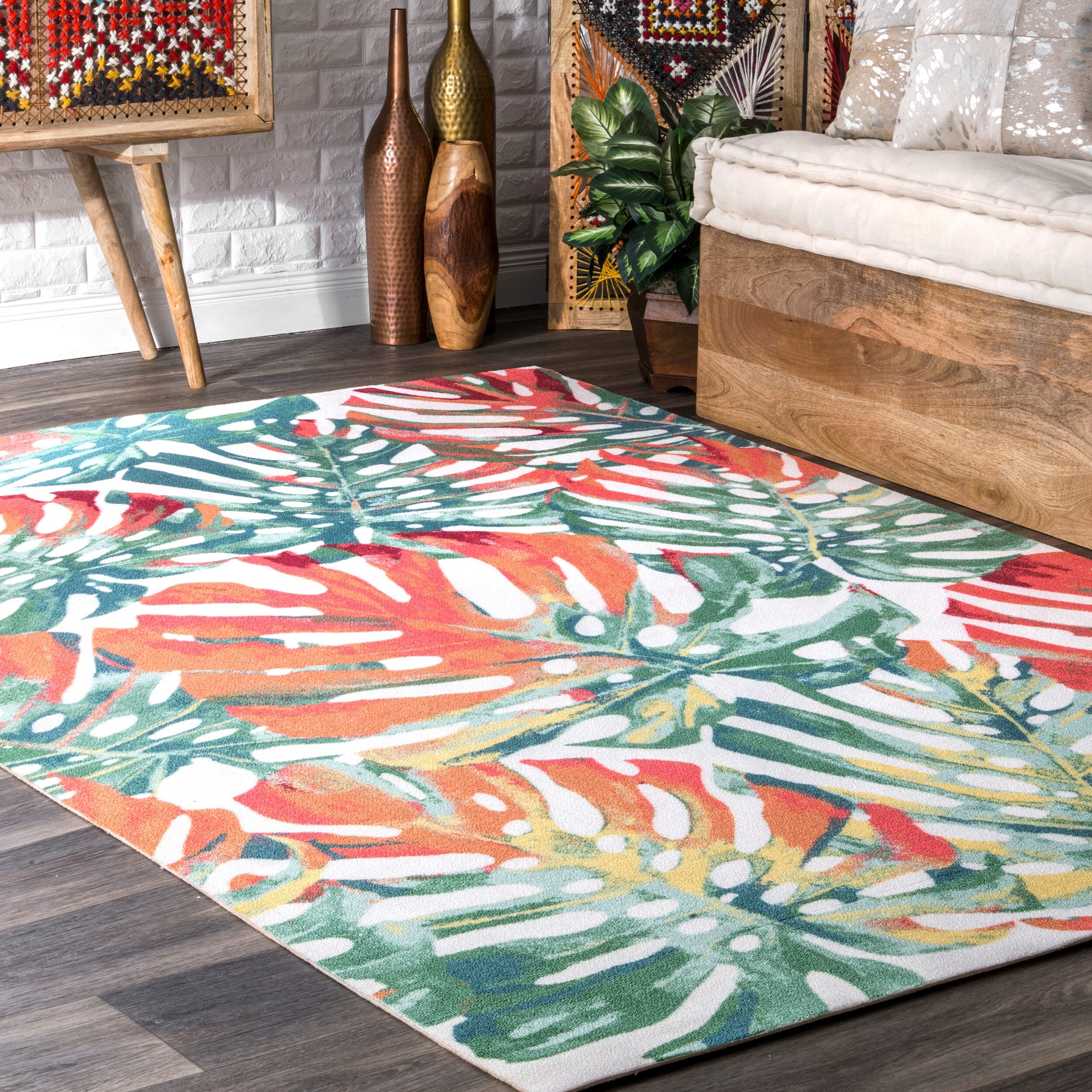 ALAZA Tropical Trendy Flamingo Bird Leaves Area Rug Rugs for Living Room Bedroom 7' x 5' 