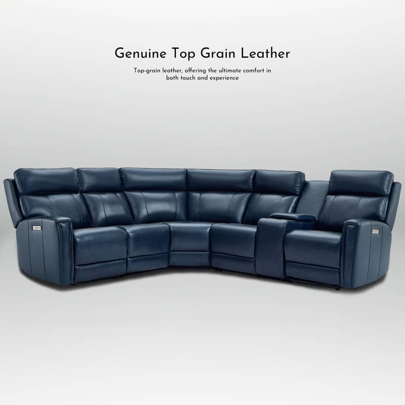 104" W Genuine Leather Power Recliner Sectional Sofa with Zero Gravity, Ajustable Headrest, USB Ports & Console