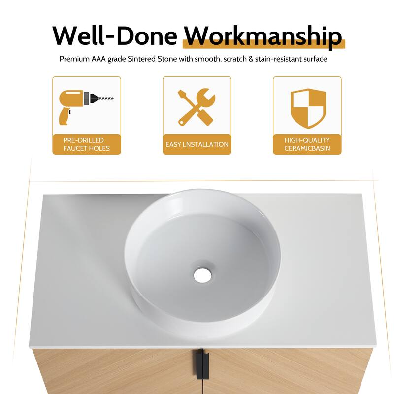 Bathroom Vanity With Sink In 30/36 Inch, Floating Bathroom Vanity With 2 Soft Close Doors