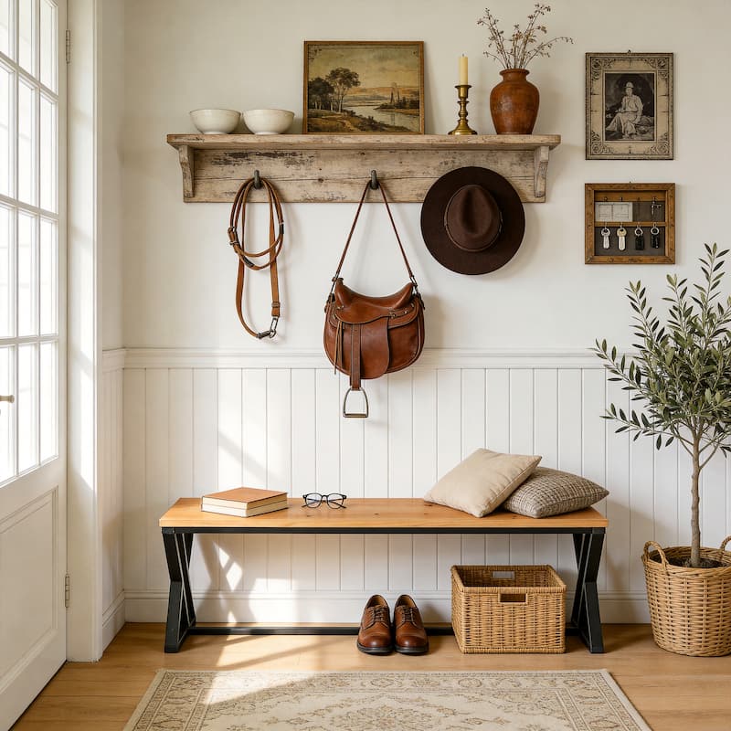 55" Solid Wood Entryway Bench