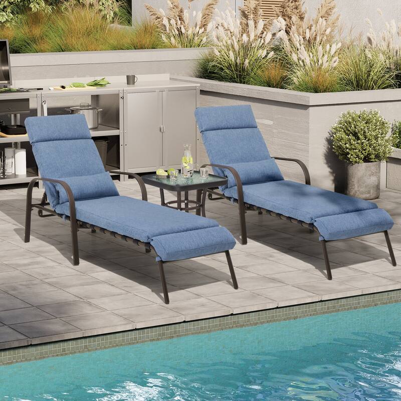 Outdoor Cushioned Chaise Lounge Chairs Adjustable Reclining Sun Lounger with Side Table