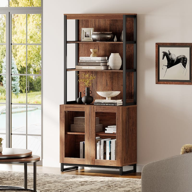 Modern 72" Sideboard with Glass Doors and Adjustable Shelves, Multifunctional Buffet Cabinet for Dining Room or Kitchen