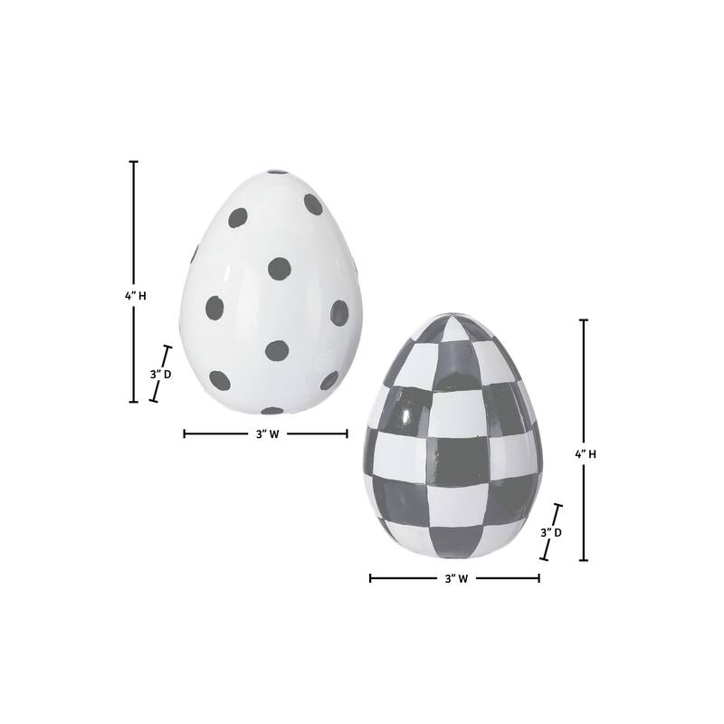 4" Resin Polka Dot And Check Easter Egg Set of 2