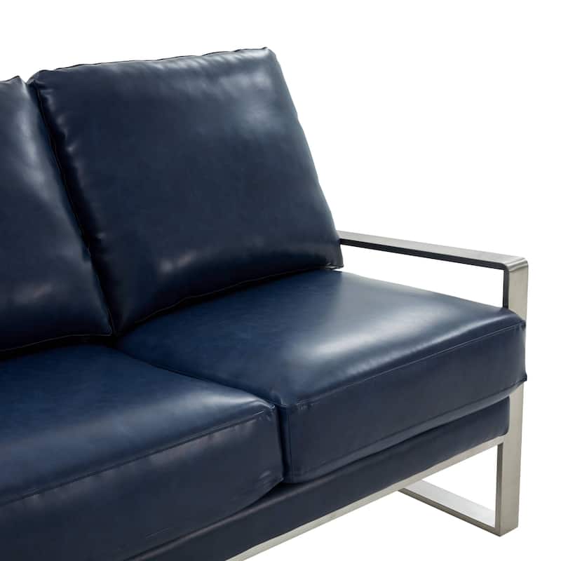 Leisuremod Jefferson Modern Design Faux Leather Sofa With Silver Frame - 77.1