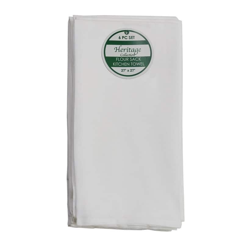 Flour Sack Cotton 6pc Kitchen Towel Set in White - White