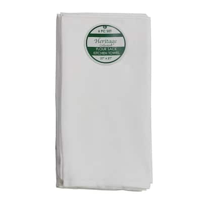 Flour Sack Cotton 6pc Kitchen Towel Set in White