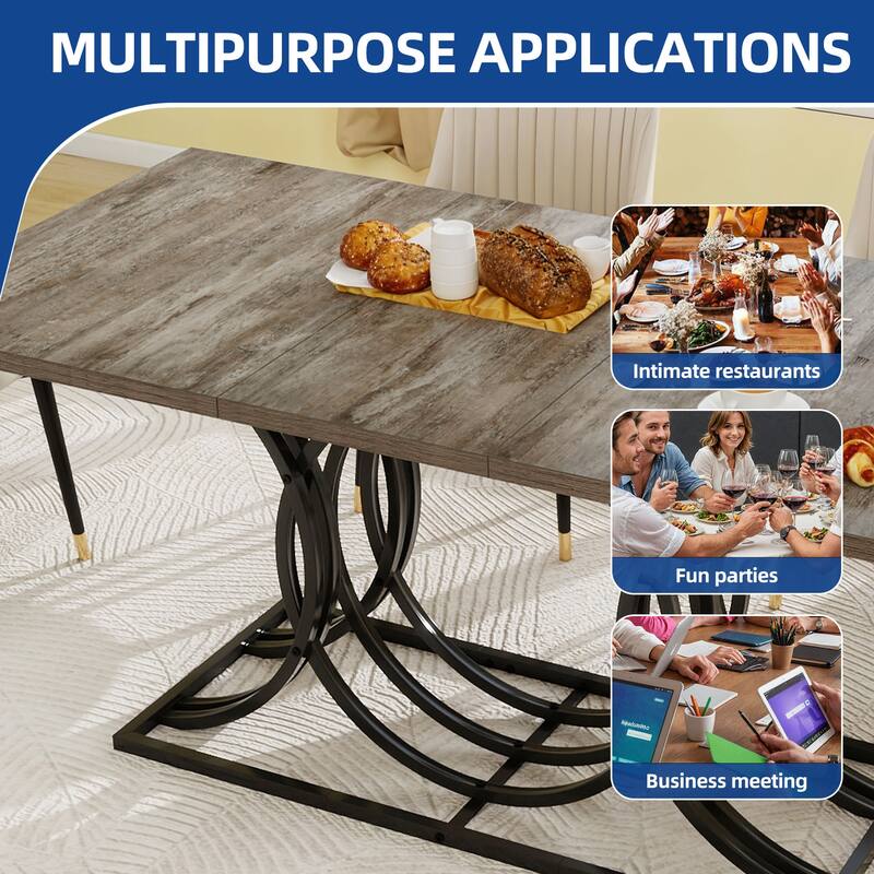 Moasis Faux Marble Tabletop 63 Inch Dining Table for 4-6 for Dining Room Kitchen