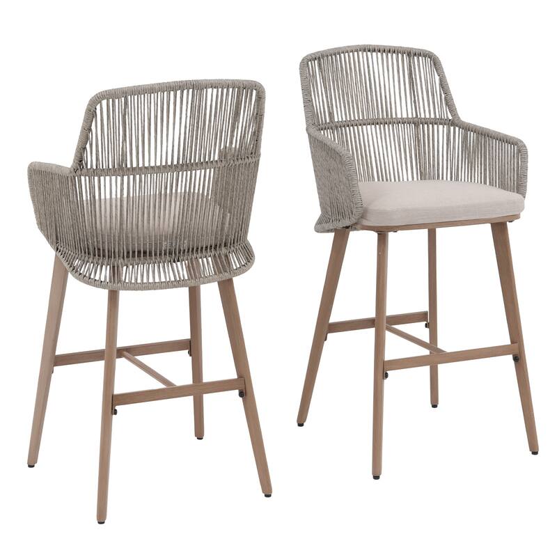 Outdoor 2-Piece Arm Barstool Chairs with Cushions