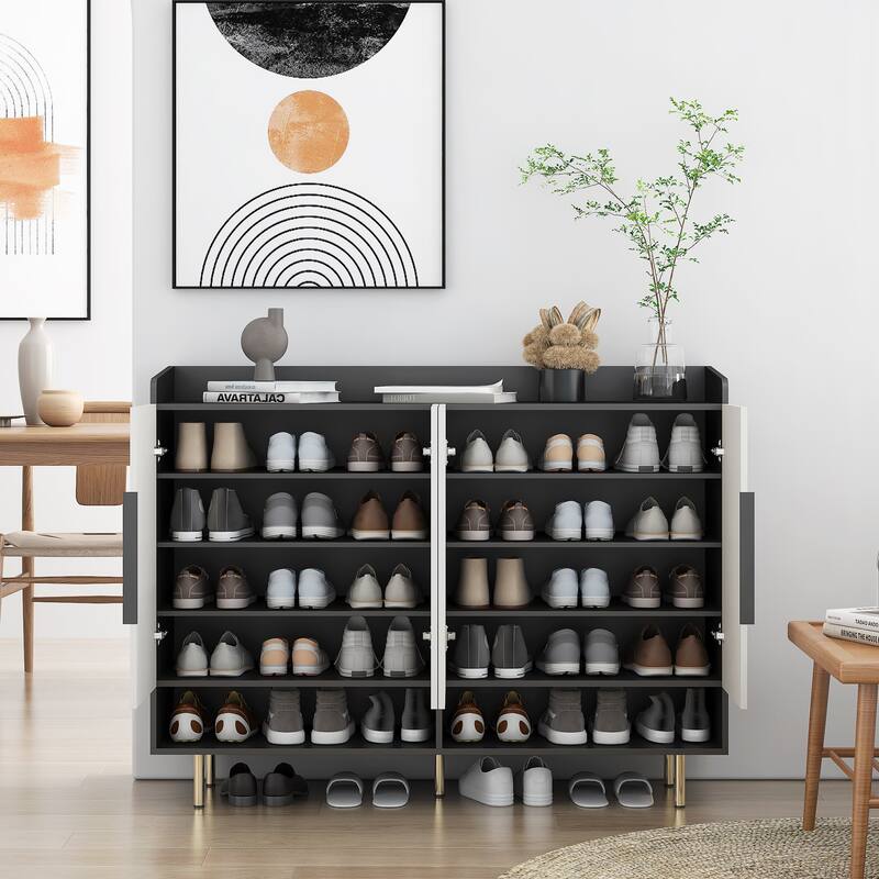 Modern Shoe Cabinet with 4 Doors, Shoe Storage Organizer with Adjustable Shelves for Entryway