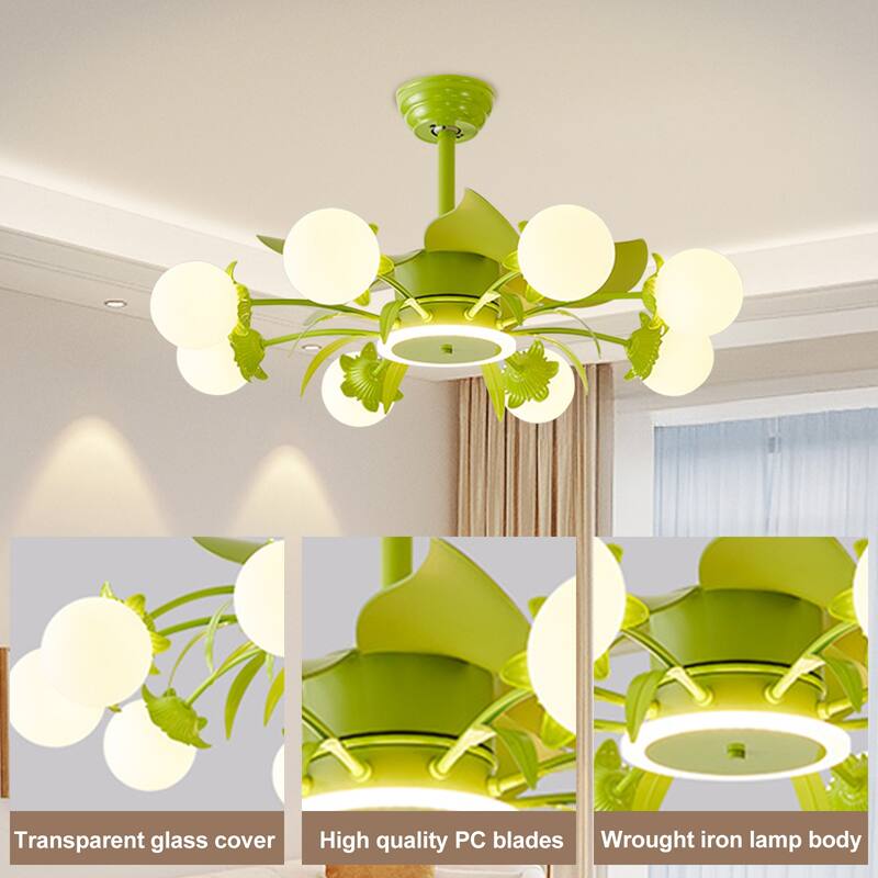Indoor Chandelier Ceiling Fan with Light and Remote, Beige Fandelier with Milky Globe Shade for Bedroom
