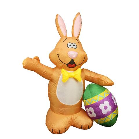 48" Inflatable Lighted Easter Bunny with Egg Outdoor Decoration