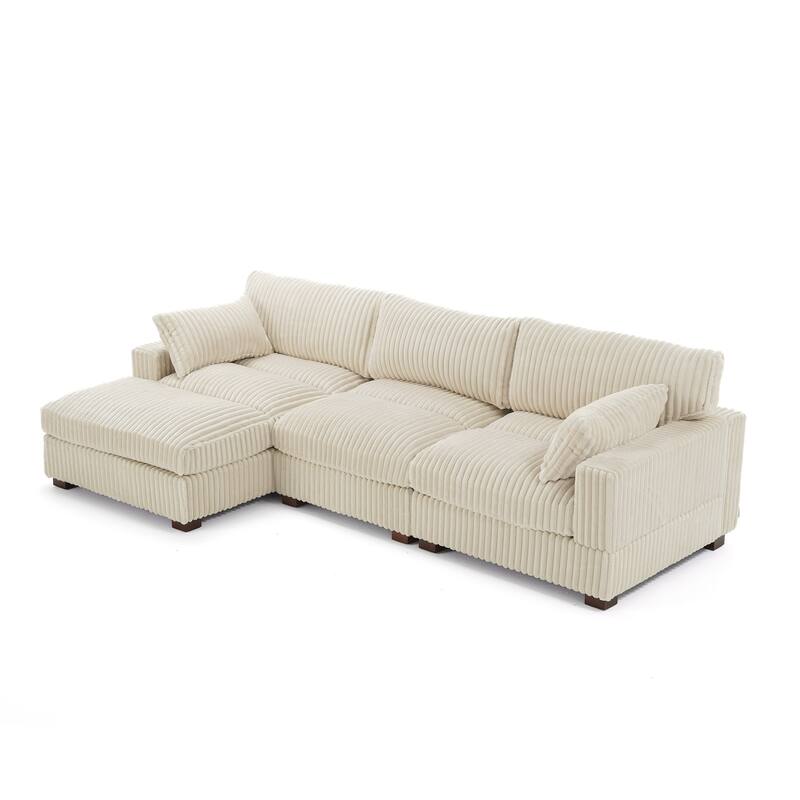 Plush Corduroy Upholstered Modular Sectional Sofa with Chaise