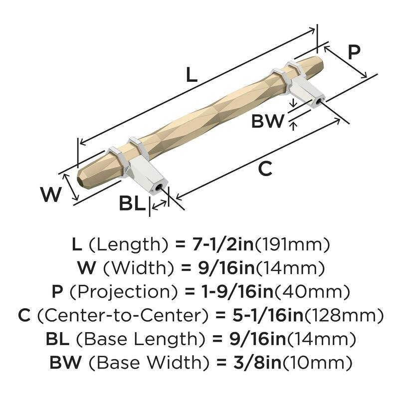 Amerock London 5-1/16 in (128 mm) Center-to-Center Golden Champagne/Polished Chrome Cabinet Pull