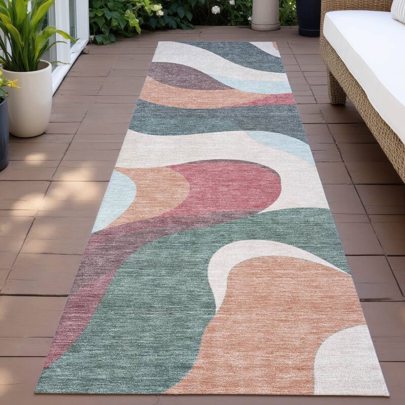 Machine Washable Indoor/Outdoor Casual Contemporary Chantille Rug - Coral - 2'3" x 7'6"