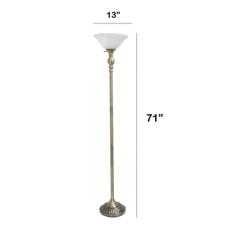 Classic 1 Light Torchiere Floor Lamp with Marbleized Glass Shade