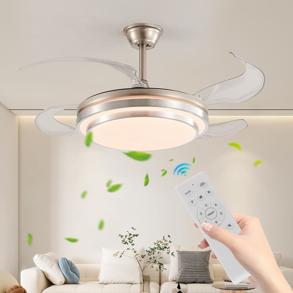 42" 3-Tier LED Ceiling Fan with Light - Remote - Retractable Blades