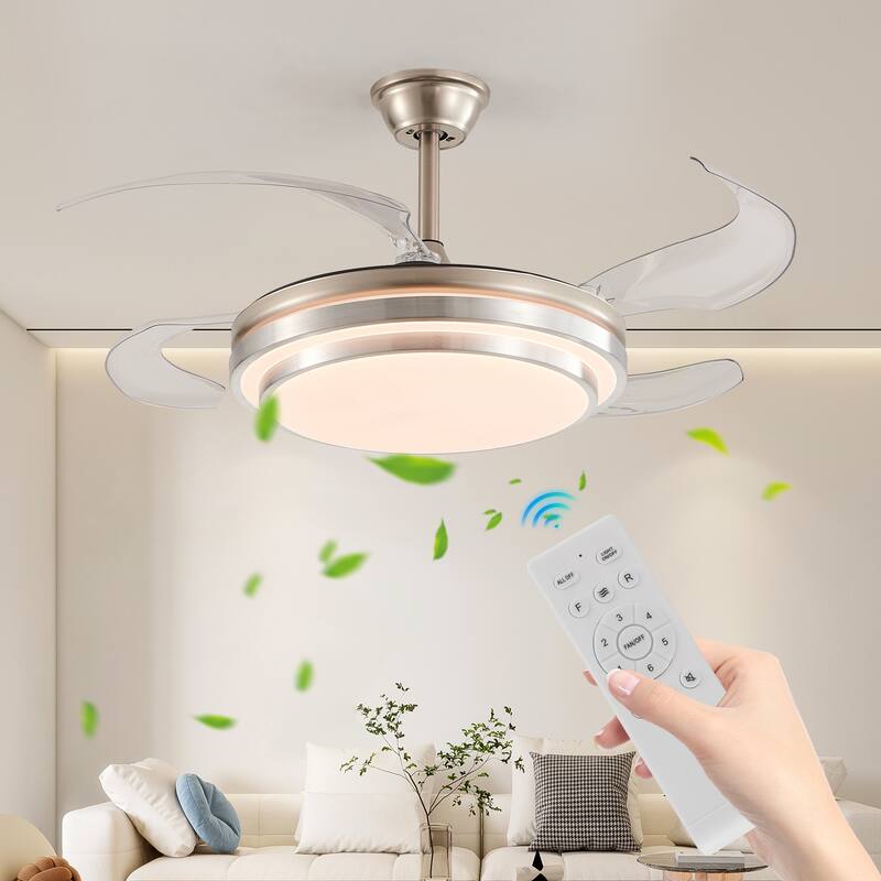 42 Inch 3 Tiers Design Chandelier Ceiling Fan with Light, Retractable Ceiling Fan 6-Speed Quiet DC Motor Fan - 42 Inch - Chrome - 42 Inch