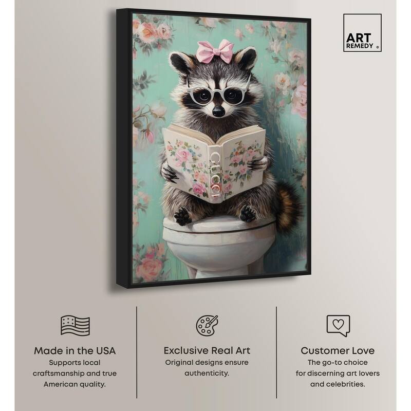 Petite Floral Toilet Raccoon Canvas by Art Remedy