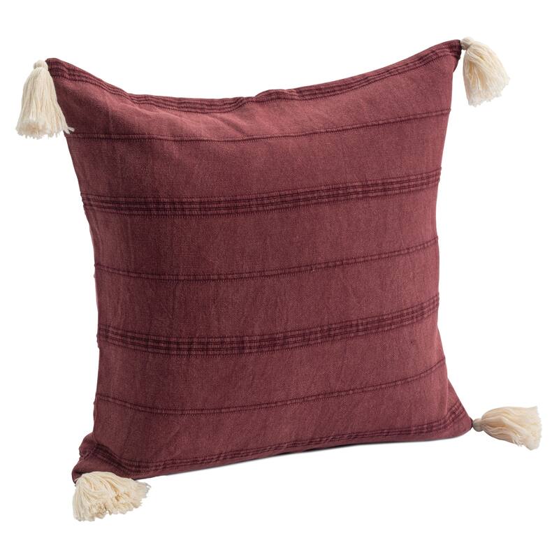 Handwoven Striped Square Throw Pillow with Tassels - 18" - Burgundy Red